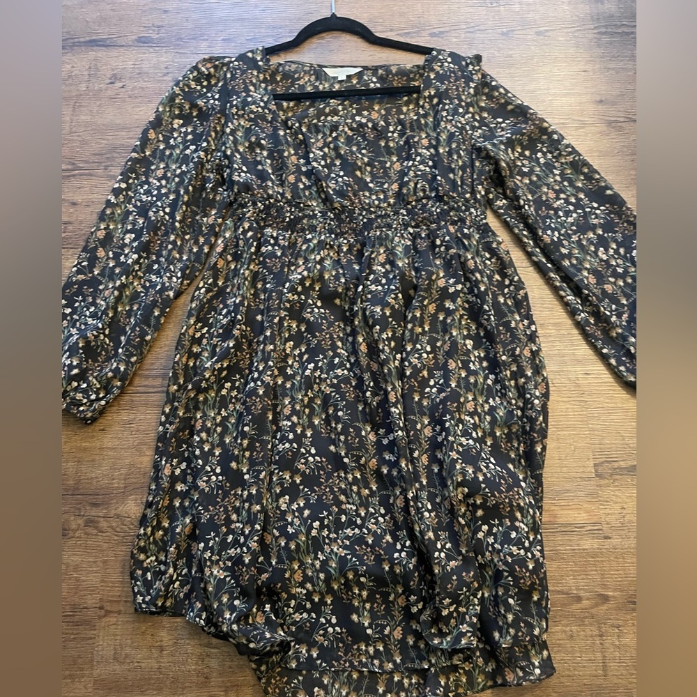 Amaryllis Black Floral Dress with Floral and Cream Accents